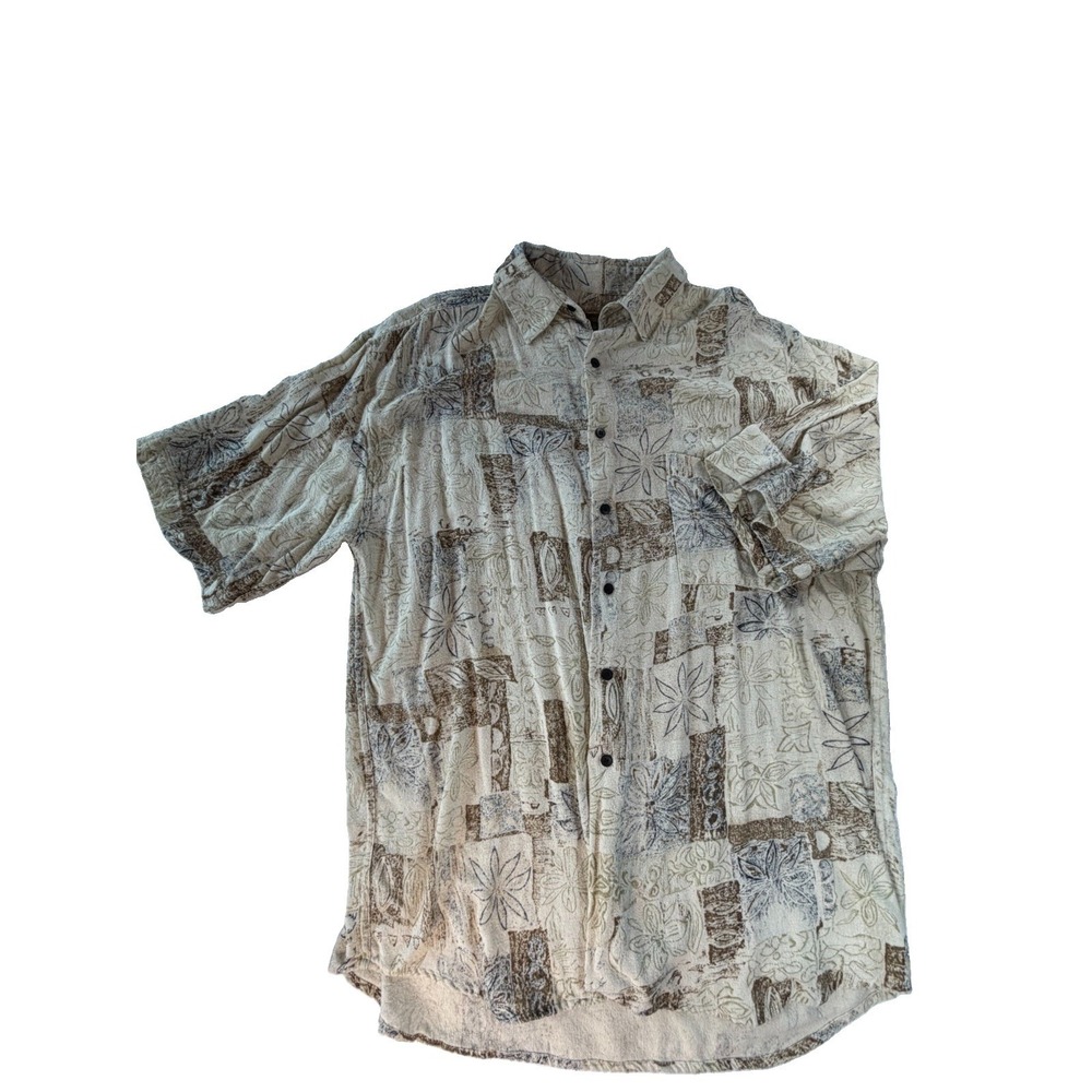 Bruno B 100% Silk Hawaiian Camp Shirt Men's L Brown Beige Tropical Resort Italy